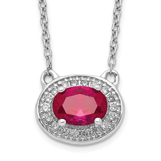 14k White Gold Real Diamond and Oval Ruby 18 inch Necklace