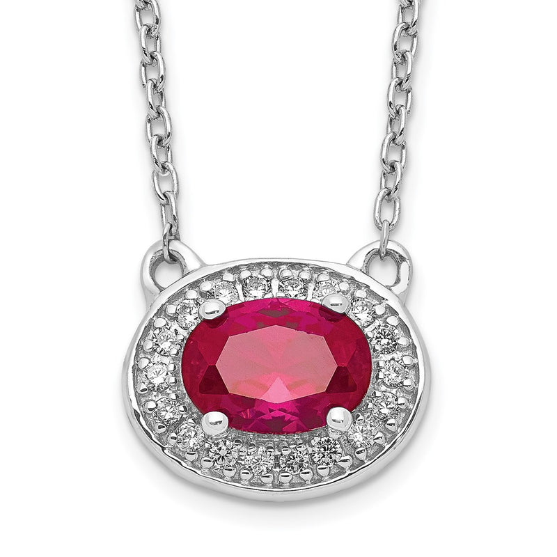 14k White Gold Real Diamond and Oval Ruby 18 inch Necklace