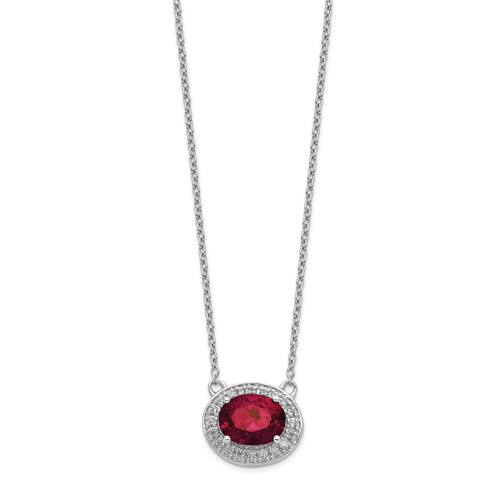 14k White Gold Real Diamond and Oval Ruby 18 inch Necklace