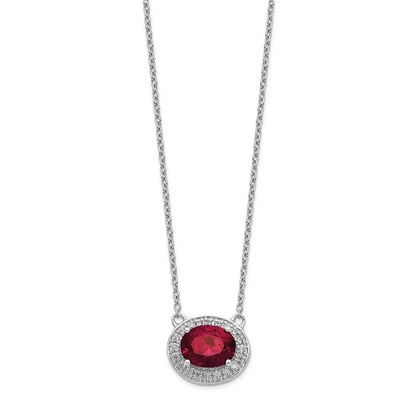 14k White Gold Real Diamond and Oval Ruby 18 inch Necklace