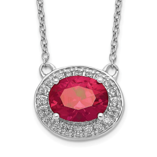 14k White Gold Real Diamond and Oval Ruby 18 inch Necklace
