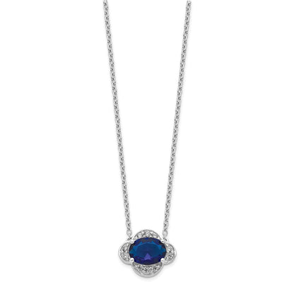 14k White Gold Real Diamond and Oval Sapphire 18 inch Necklace