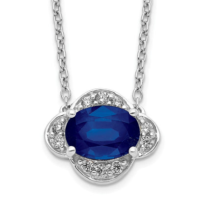 14k White Gold Real Diamond and Oval Sapphire 18 inch Necklace
