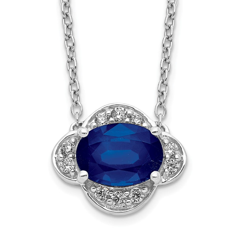 14k White Gold Real Diamond and Oval Sapphire 18 inch Necklace