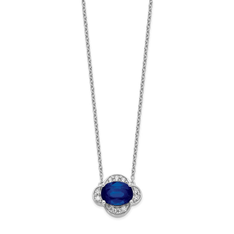 14k White Gold Real Diamond and Oval Sapphire 18 inch Necklace