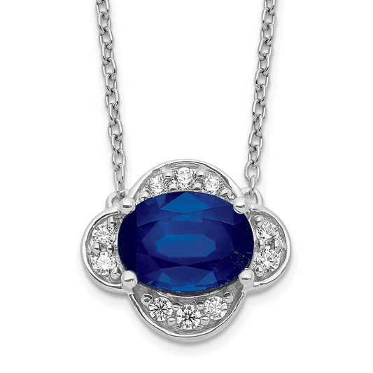 14k White Gold Real Diamond and Oval Sapphire 18 inch Necklace