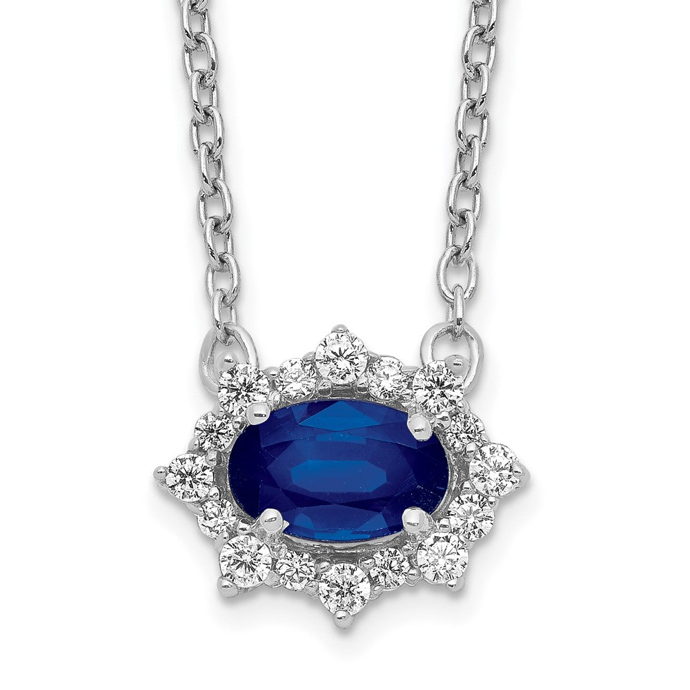 14k White Gold Real Diamond and Oval Sapphire 18 inch Necklace