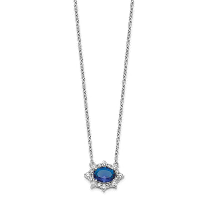 14k White Gold Real Diamond and Oval Sapphire 18 inch Necklace