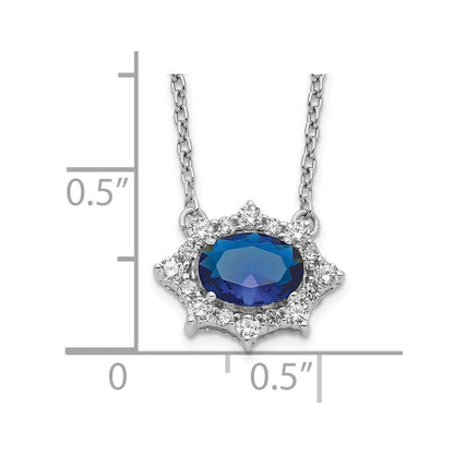 14k White Gold Real Diamond and Oval Sapphire 18 inch Necklace
