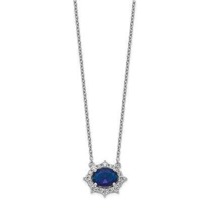 14k White Gold Real Diamond and Oval Sapphire 18 inch Necklace