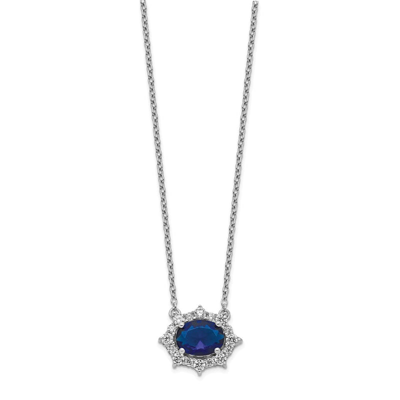 14k White Gold Real Diamond and Oval Sapphire 18 inch Necklace
