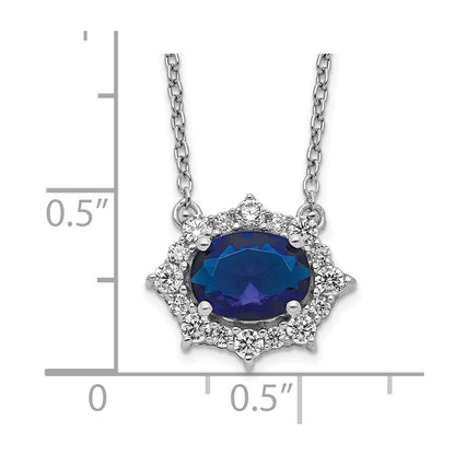 14k White Gold Real Diamond and Oval Sapphire 18 inch Necklace