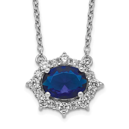 14k White Gold Real Diamond and Oval Sapphire 18 inch Necklace