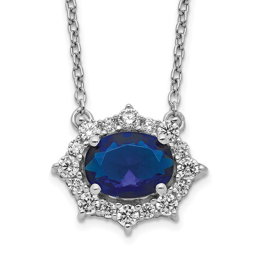 14k White Gold Real Diamond and Oval Sapphire 18 inch Necklace