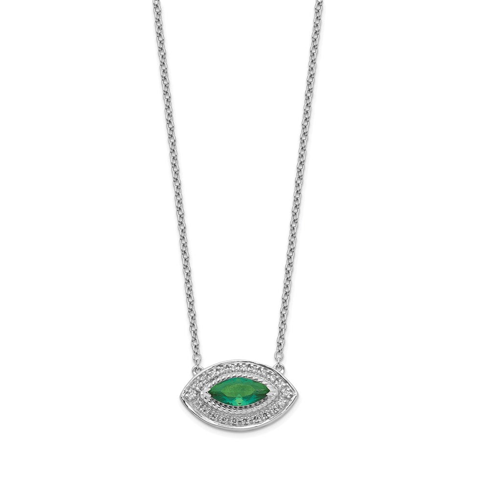 14k White Gold Real Diamond & Emerald Necklace