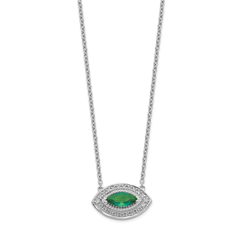 14k White Gold Real Diamond & Emerald Necklace
