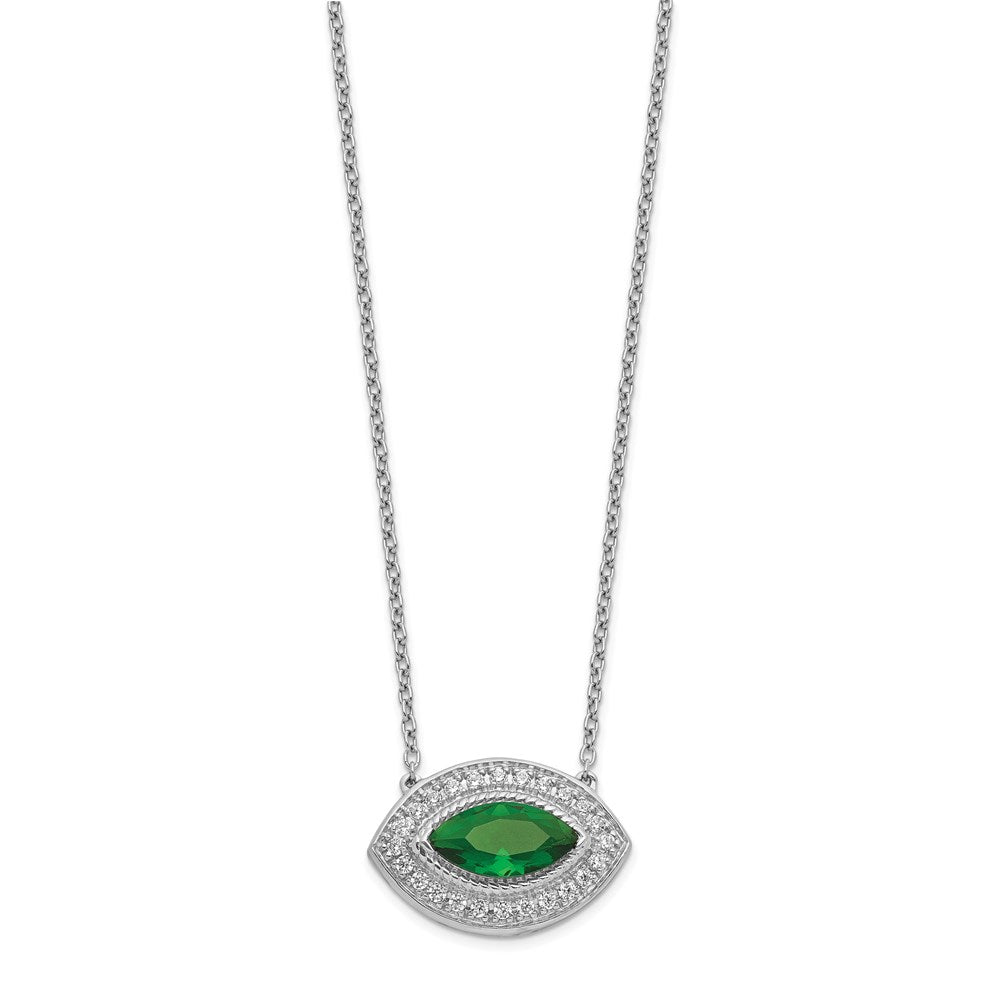 14k White Gold Real Diamond & Emerald Necklace