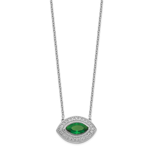 14k White Gold Real Diamond & Emerald Necklace