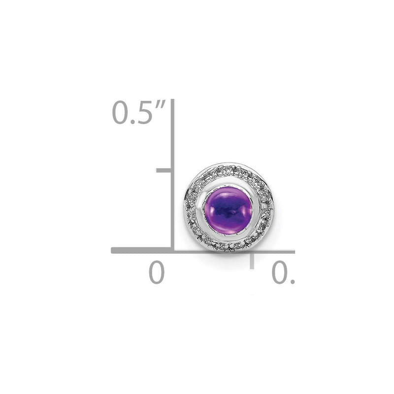 14k White Gold Real Diamond and Cabochon .47 Amethyst Halo Chain Slide