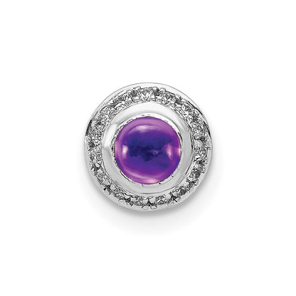 14k White Gold Real Diamond and Cabochon .47 Amethyst Halo Chain Slide