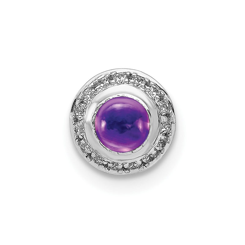 14k White Gold Real Diamond and Cabochon .47 Amethyst Halo Chain Slide
