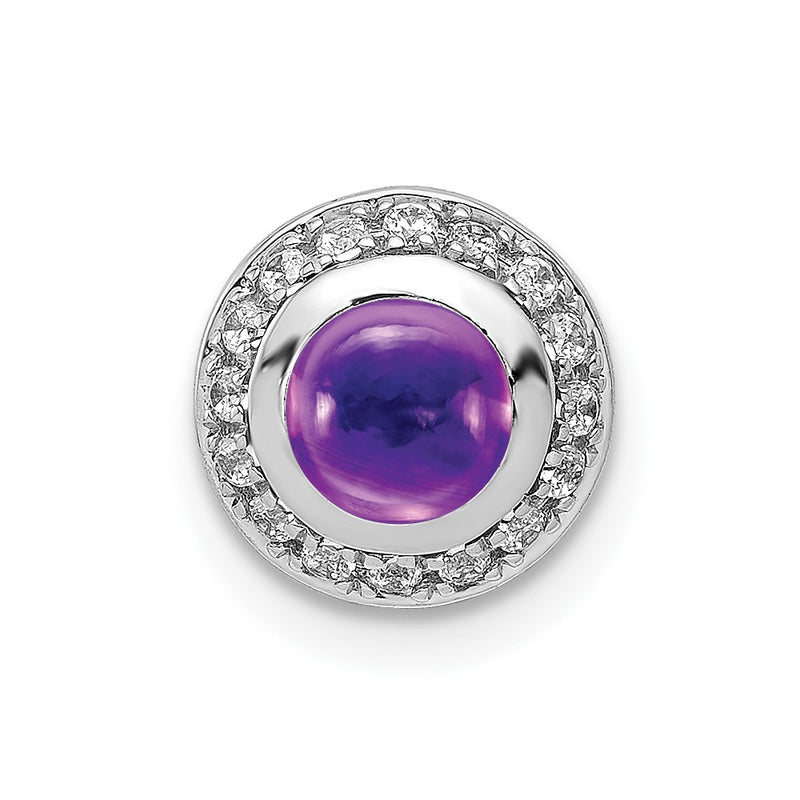14k White Gold Real Diamond and Cabochon .91 Amethyst Halo Chain Slide