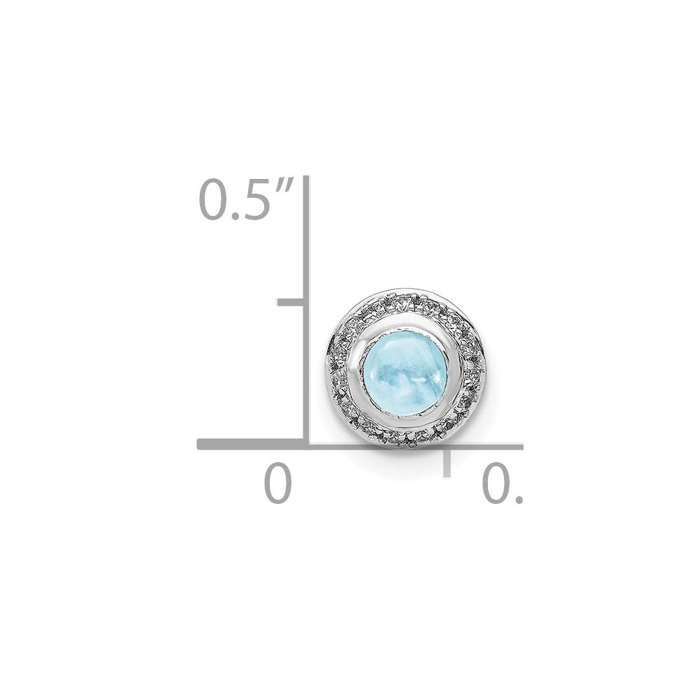 14k White Gold Real Diamond and Cabochon .47 Aquamarine Chain Slide