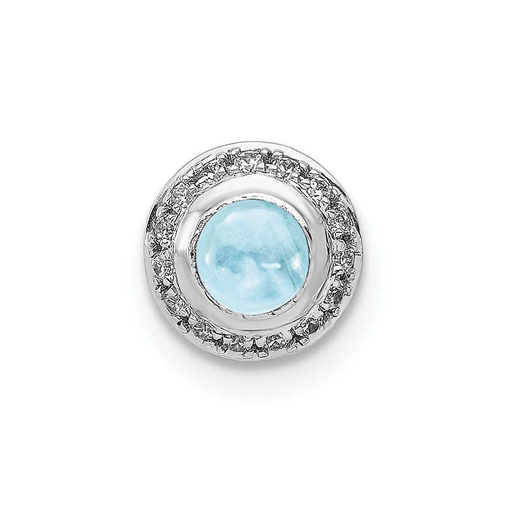 14k White Gold Real Diamond and Cabochon .47 Aquamarine Chain Slide