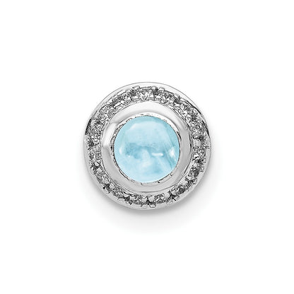 14k White Gold Real Diamond and Cabochon .47 Aquamarine Chain Slide