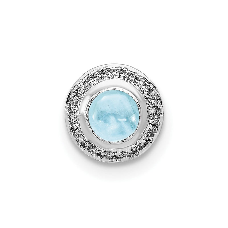 14k White Gold Real Diamond and Cabochon .47 Aquamarine Chain Slide