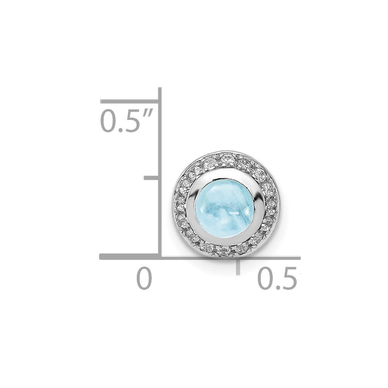 14k White Gold Real Diamond and Cabochon .91 Aquamarine Chain Slide