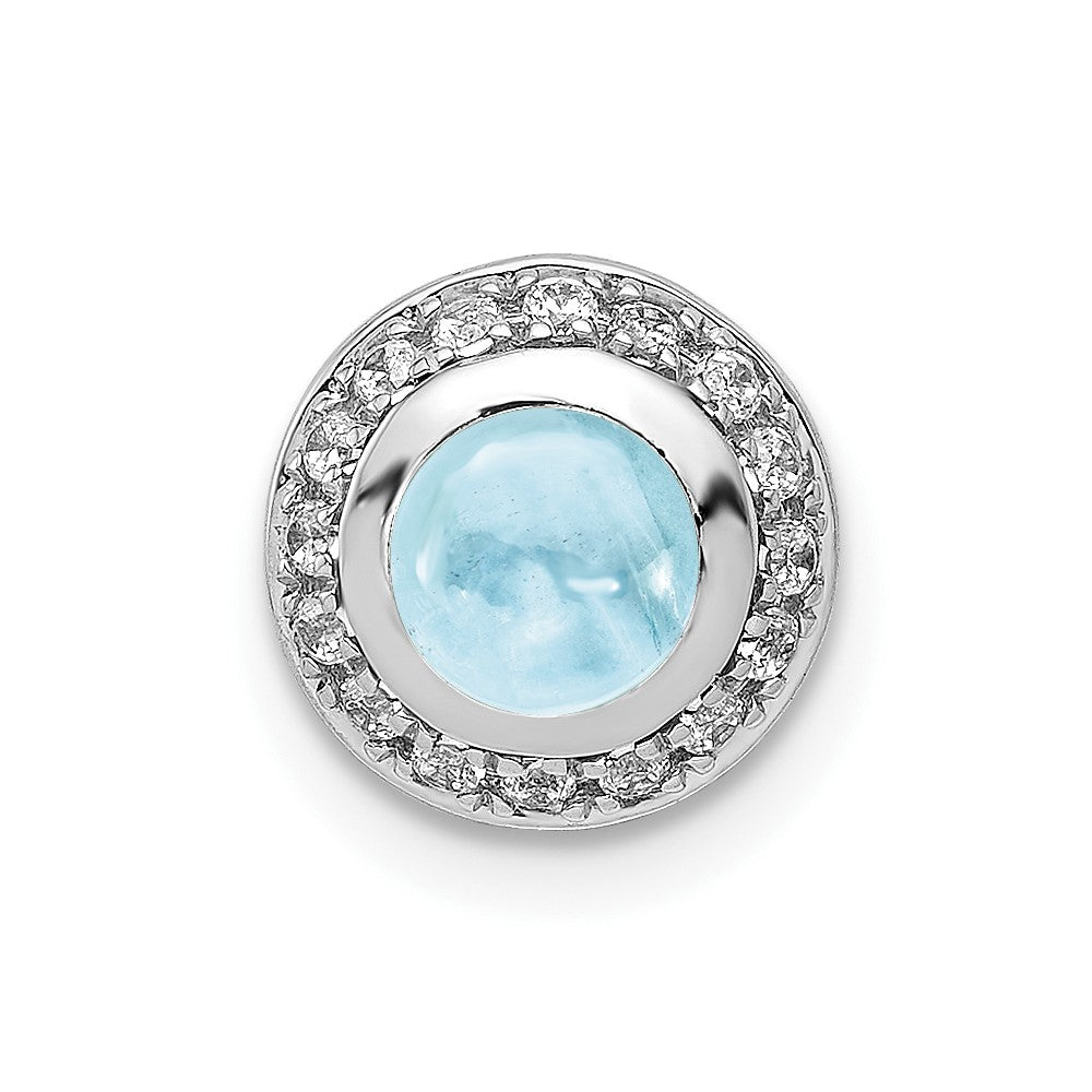 14k White Gold Real Diamond and Cabochon .91 Aquamarine Chain Slide