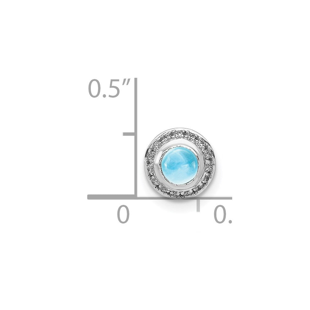 14k White Gold Real Diamond and Cabochon .47 Blue Topaz Chain Slide