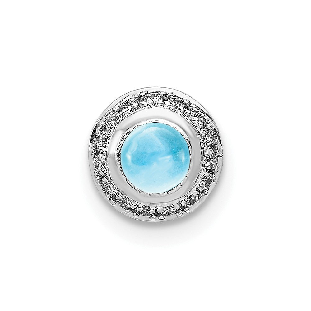 14k White Gold Real Diamond and Cabochon .47 Blue Topaz Chain Slide