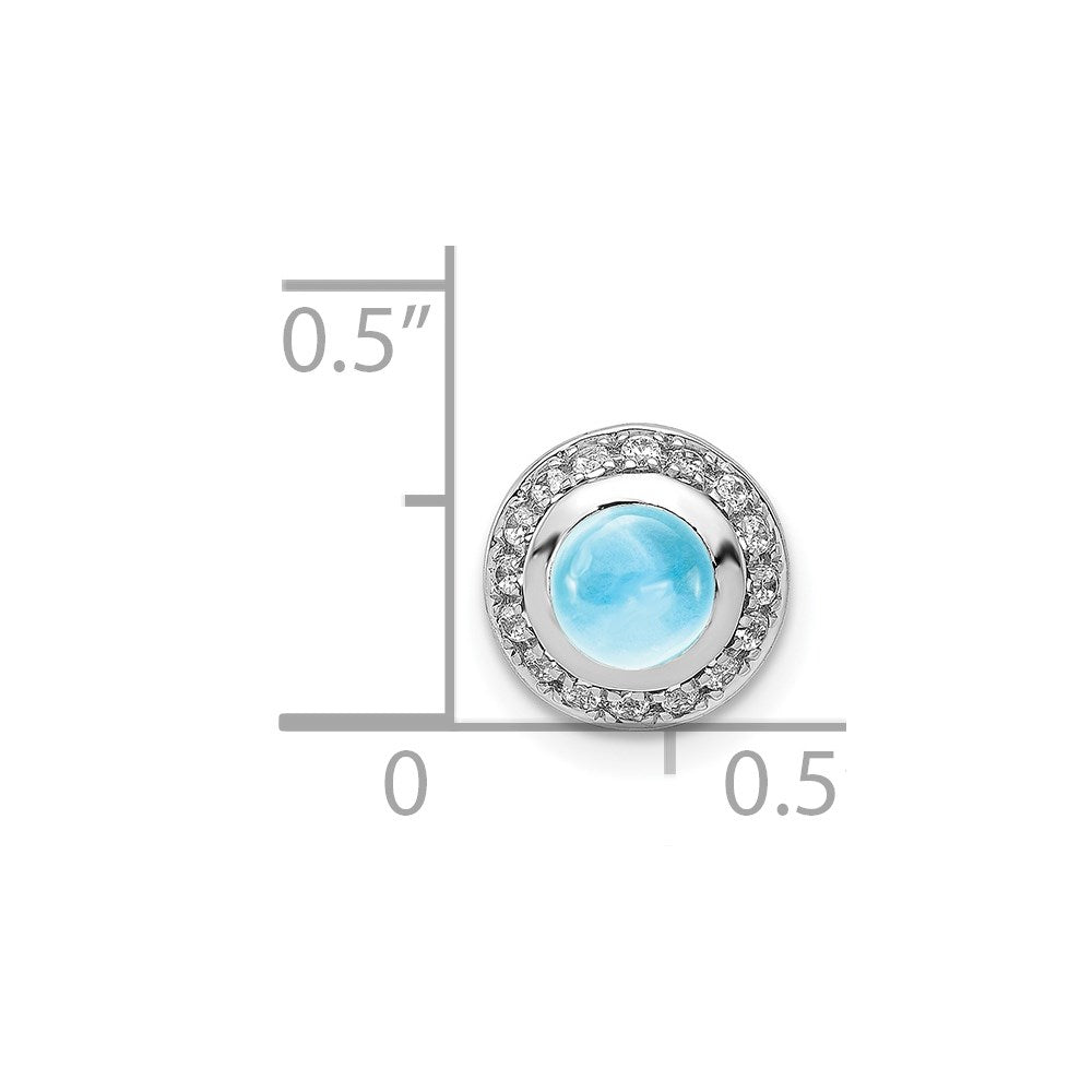 14k White Gold Real Diamond & Cabochon .91 Blue Topaz Chain Slide