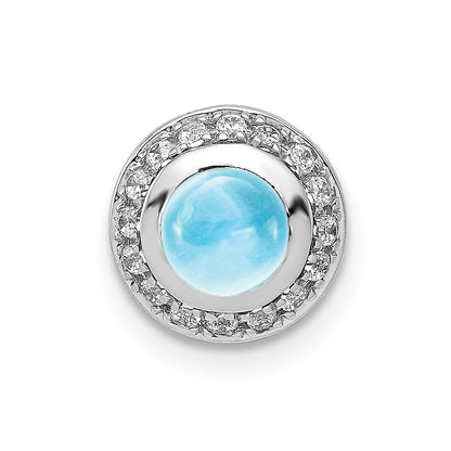 14k White Gold Real Diamond & Cabochon .91 Blue Topaz Chain Slide