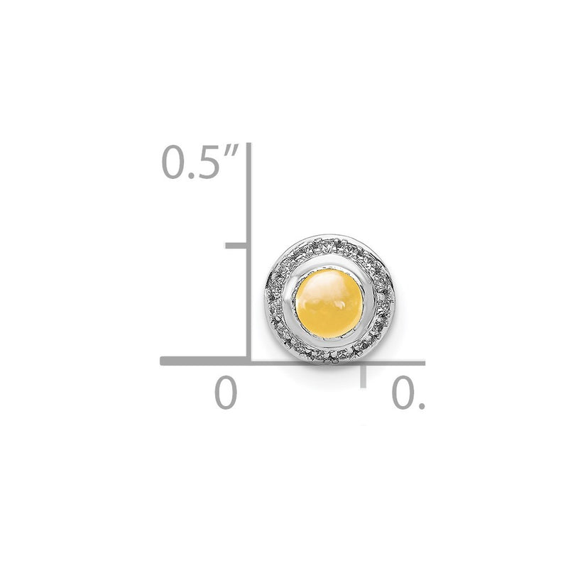 14k White Gold Real Diamond and Cabochon .47 Citrine Halo Chain Slide