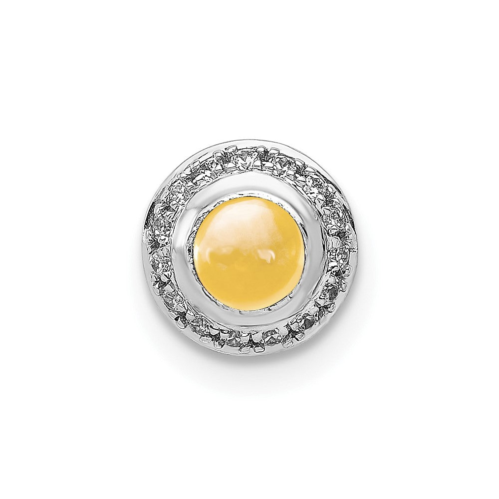 14k White Gold Real Diamond and Cabochon .47 Citrine Halo Chain Slide