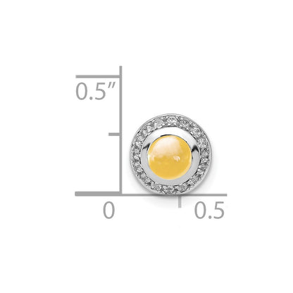 14k White Gold Real Diamond & Cabochon .91 Citrine Halo Chain Slide