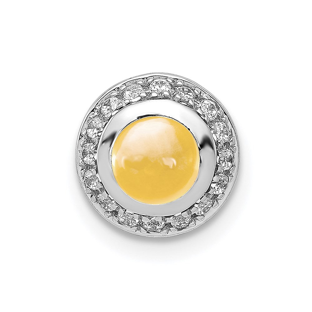 14k White Gold Real Diamond & Cabochon .91 Citrine Halo Chain Slide