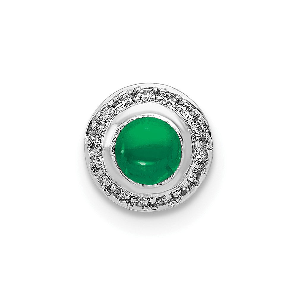 14k White Gold Halo Real Diamond and Cabochon .47 Emerald Chain Slide