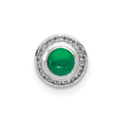 14k White Gold Halo Real Diamond and Cabochon .47 Emerald Chain Slide