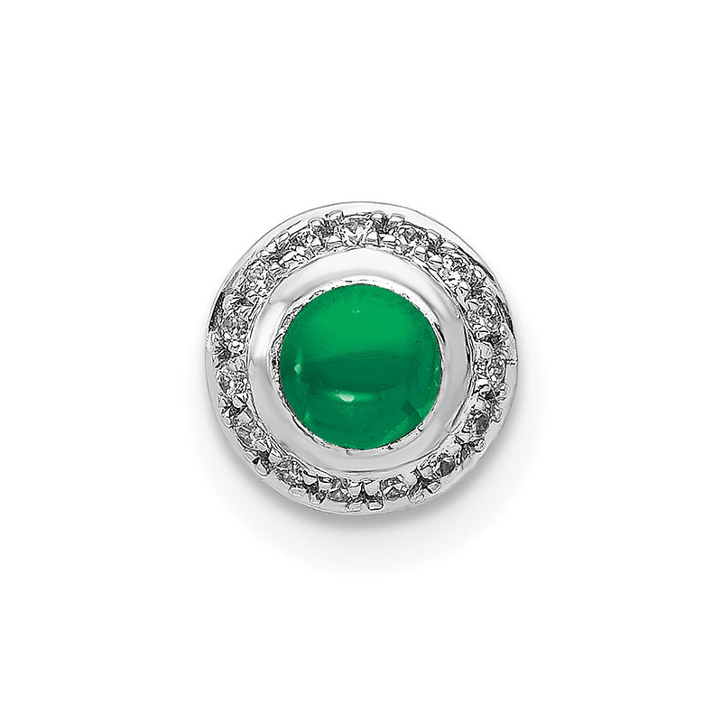 14k White Gold Halo Real Diamond and Cabochon .47 Emerald Chain Slide