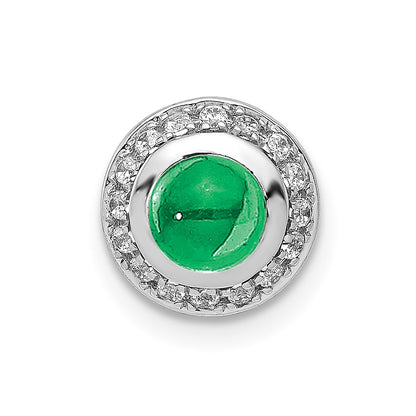 14k White Gold Halo Real Diamond & Cabochon .91 Emerald Chain Slide