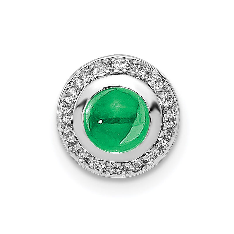 14k White Gold Halo Real Diamond & Cabochon .91 Emerald Chain Slide