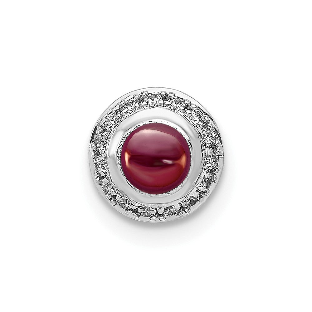 14k White Gold Real Diamond and Cabochon .47 Garnet Chain Slide