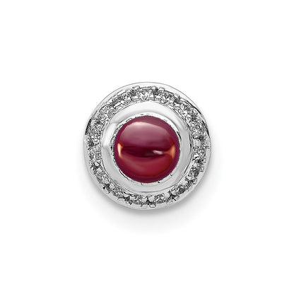 14k White Gold Real Diamond and Cabochon .47 Garnet Chain Slide