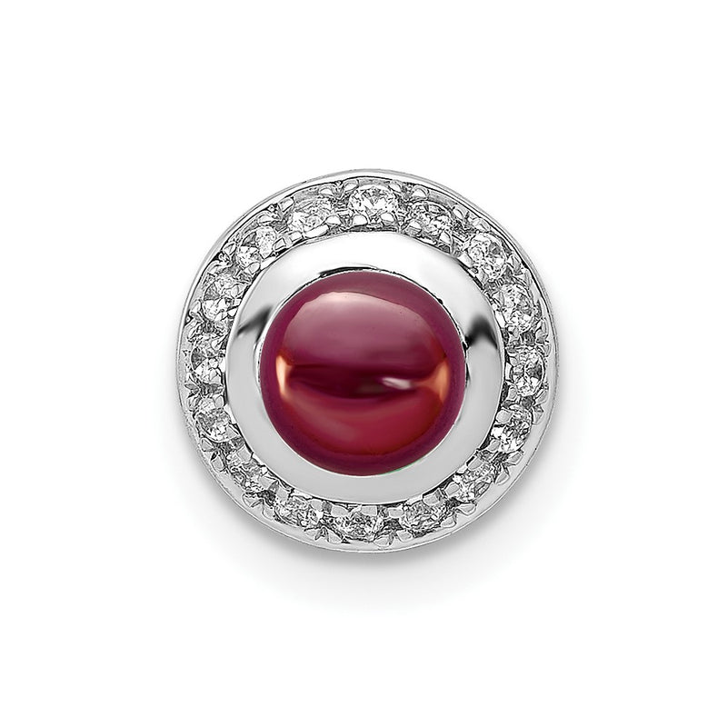 14k White Gold Real Diamond and Cabochon .91 Garnet Chain Slide