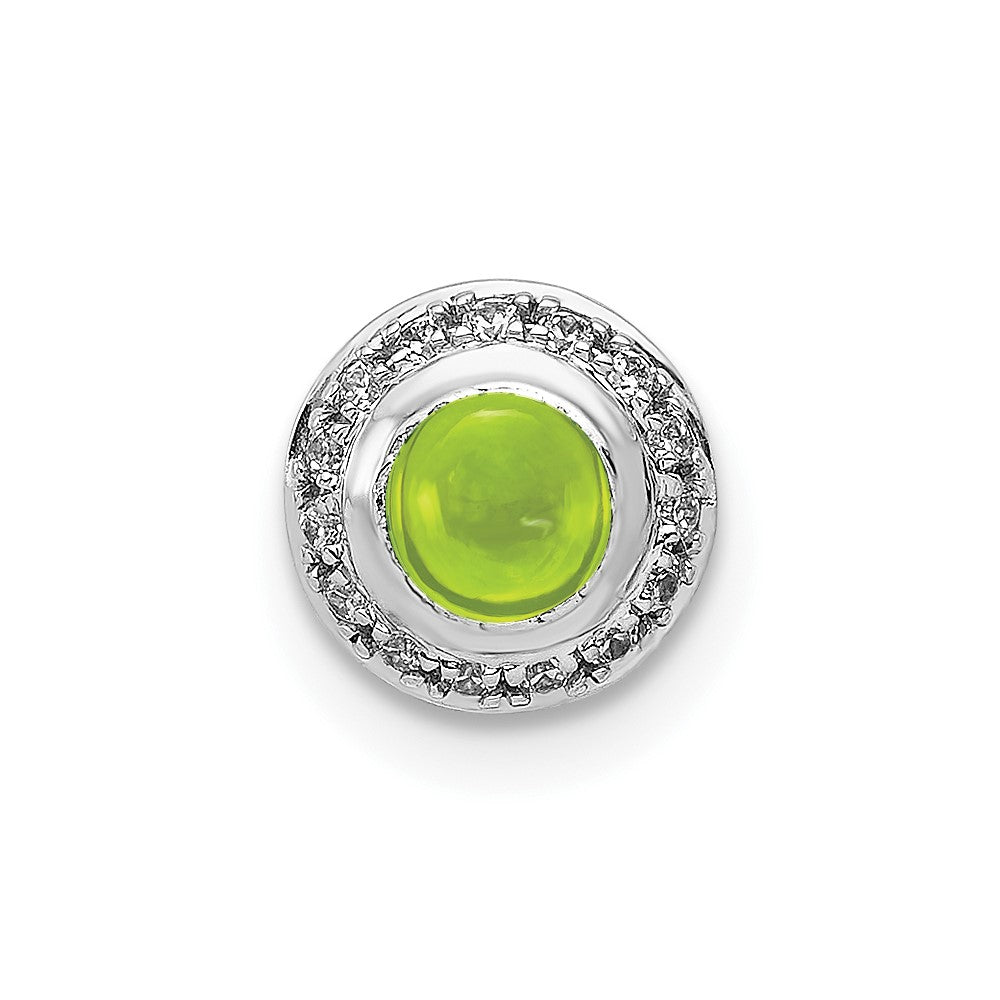 14k White Gold Real Diamond and Cabochon .47 Peridot Chain Slide