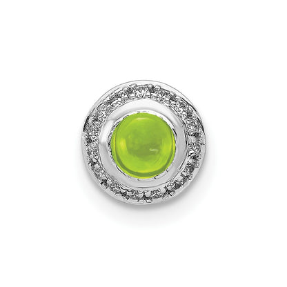 14k White Gold Real Diamond and Cabochon .47 Peridot Chain Slide